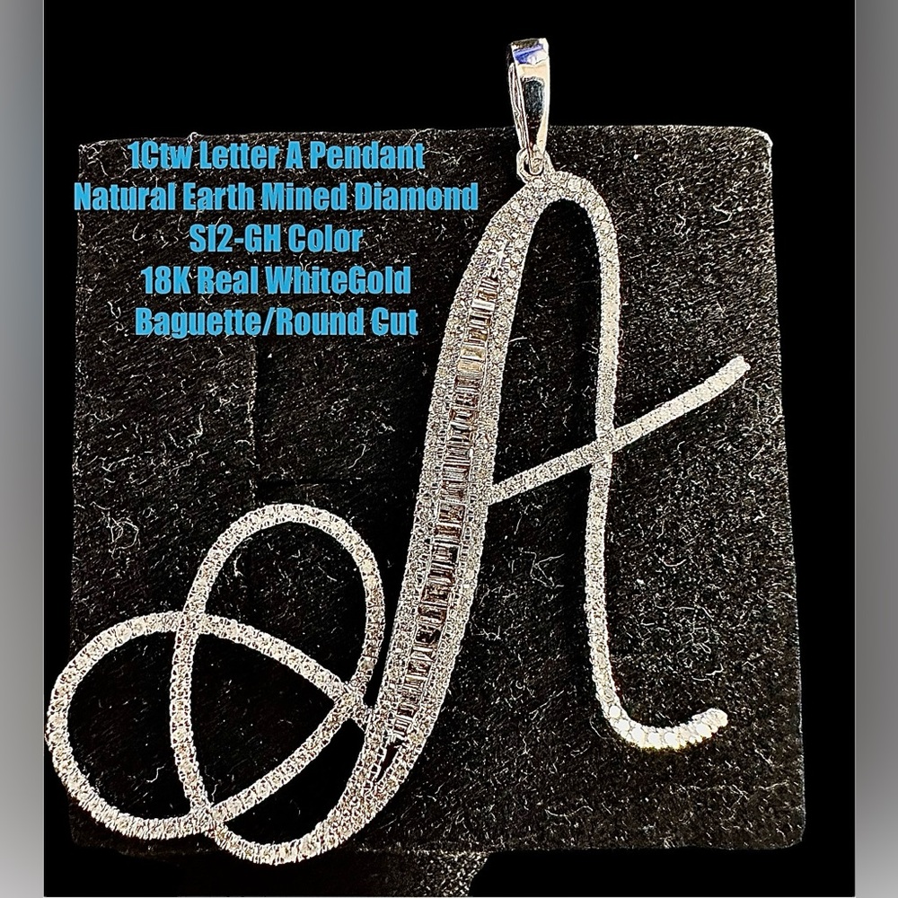1 Carat Letter A ( cursive) Natural Earth Mined Diamond Pendant Only